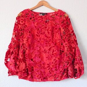 Boston Proper Velvet Lace Drama Sleeve Blouse